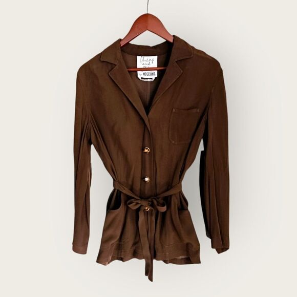 Moschino Cheap and Chic '90s Brown Button Front Tailored Belted Shirt Jacket 8 - Picture 1 of 10